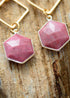 Boho Earrings, Dangle Earrings, Rhodonite Hexagon